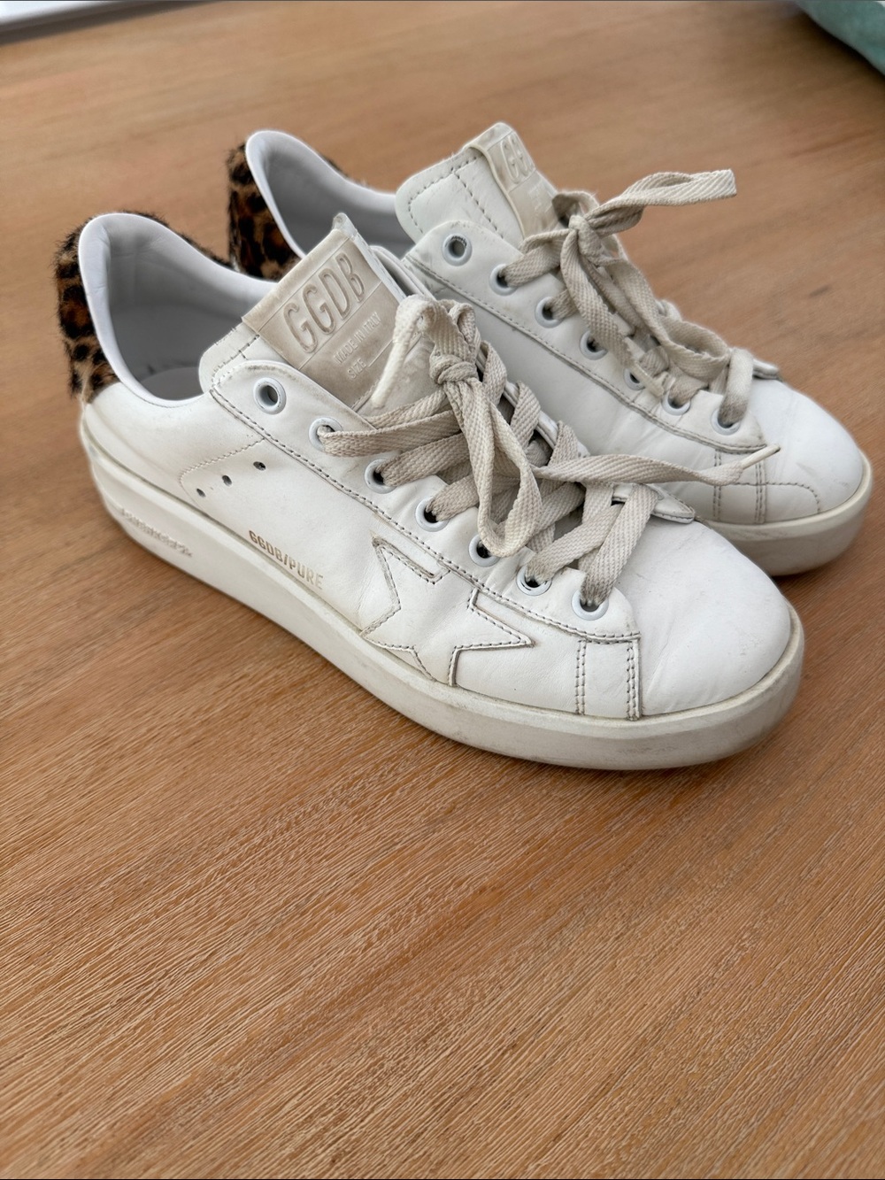 Golden Goose White Leather Superstar Sneakers with Leopard Heel
